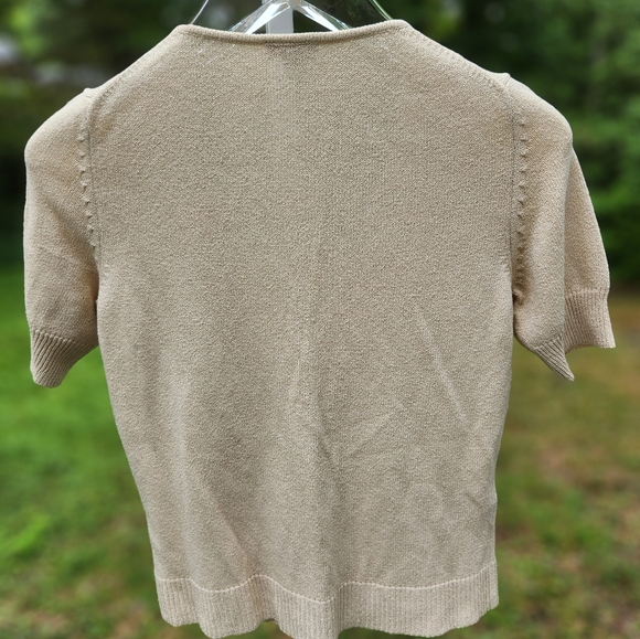 Ann Taylor Button Front Tan Silk Rayon Blend Embellished Cardigan- Women's Med - Picture 6 of 7